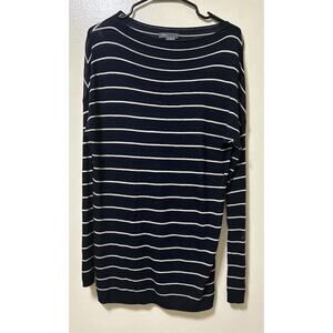 Vince Women's Navy/Cream Striped Wool Blend Pullover Sweater - Size Medium